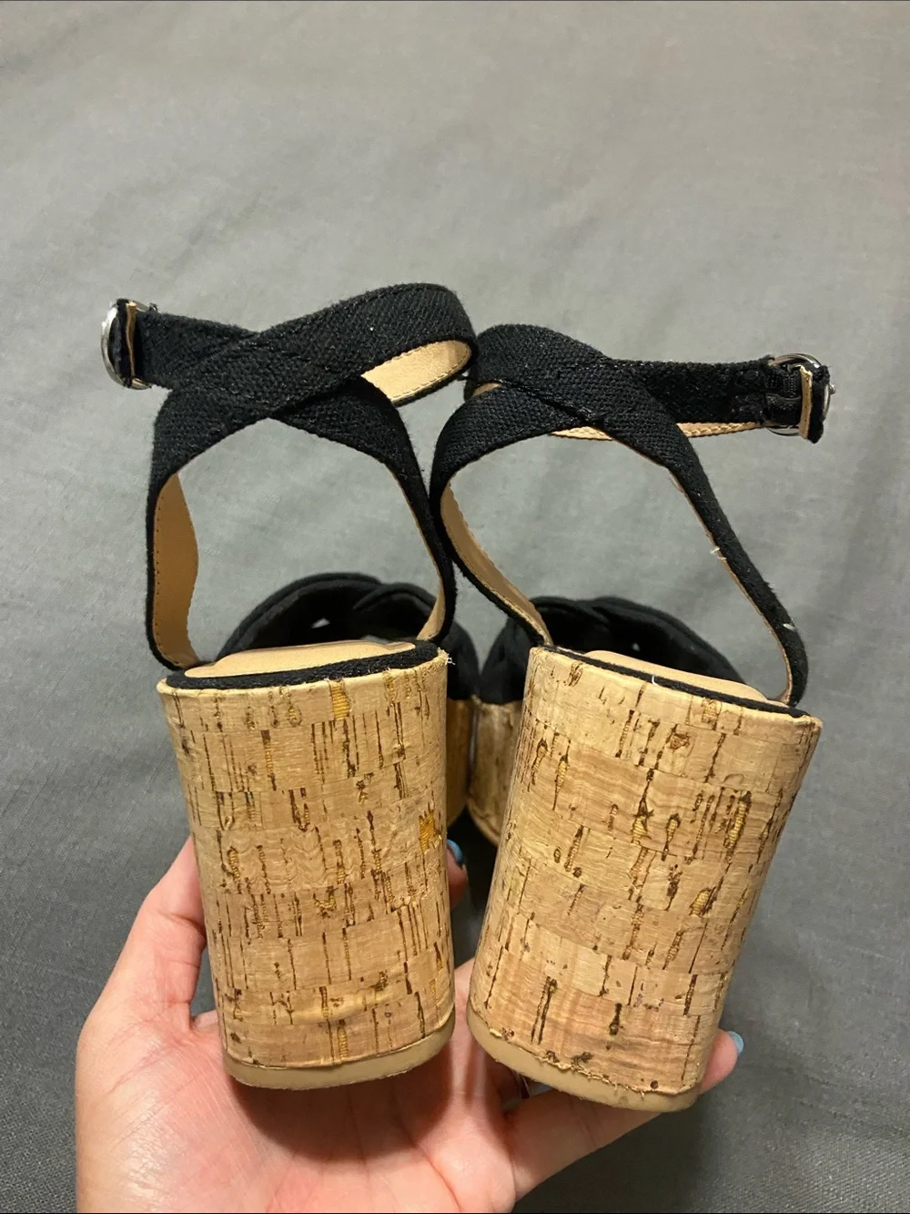 Universal thread Mellie sz 7 black ankle Strap cork wedge shoes